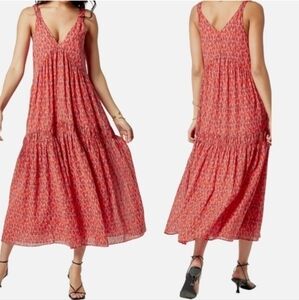 Joie Midi Dress Size XL Tiered Ruffle Chiffon Sleeveless Layered Red Floral